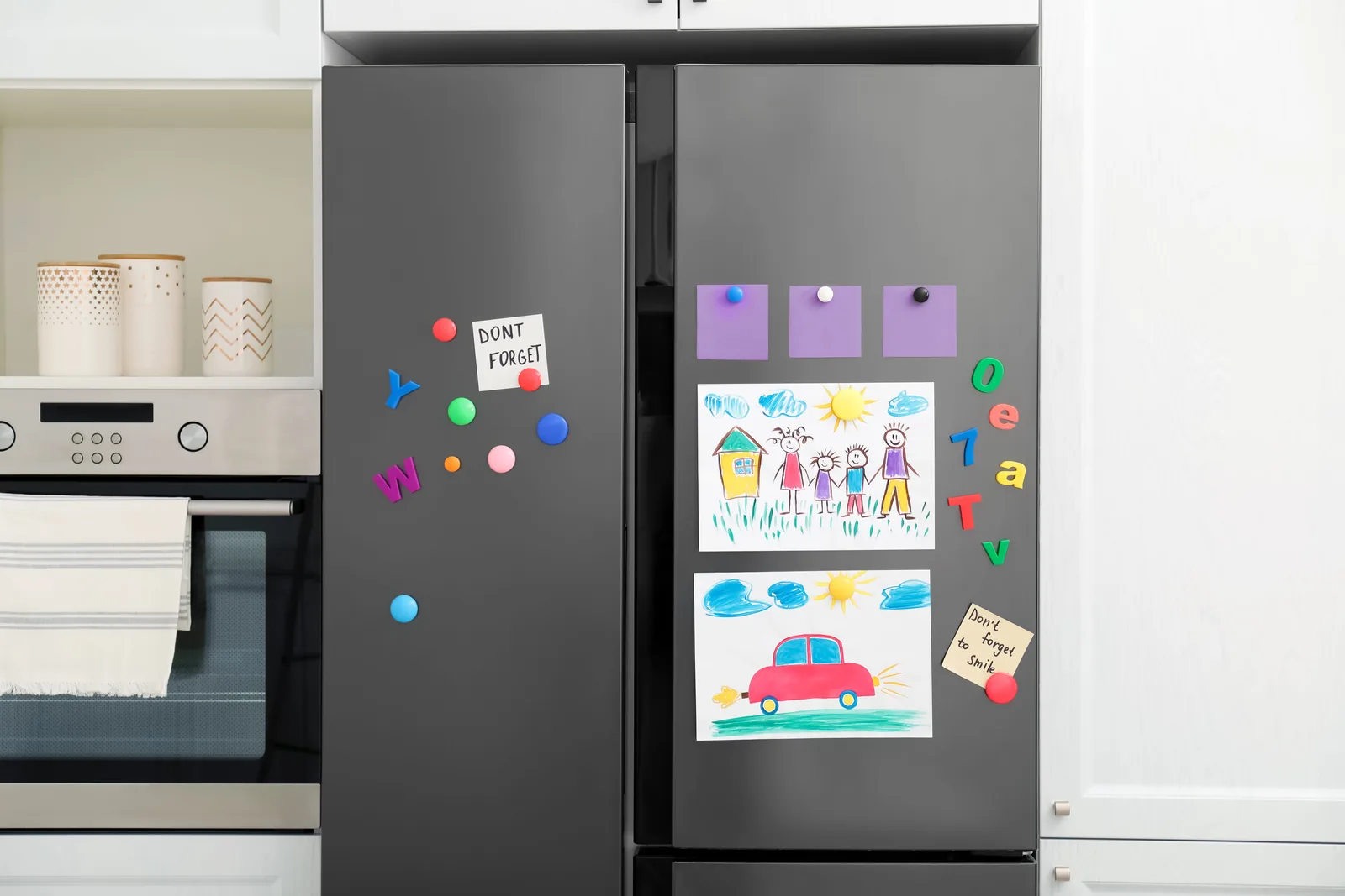 Family together at their fridge in a bright Gauteng kitchen
